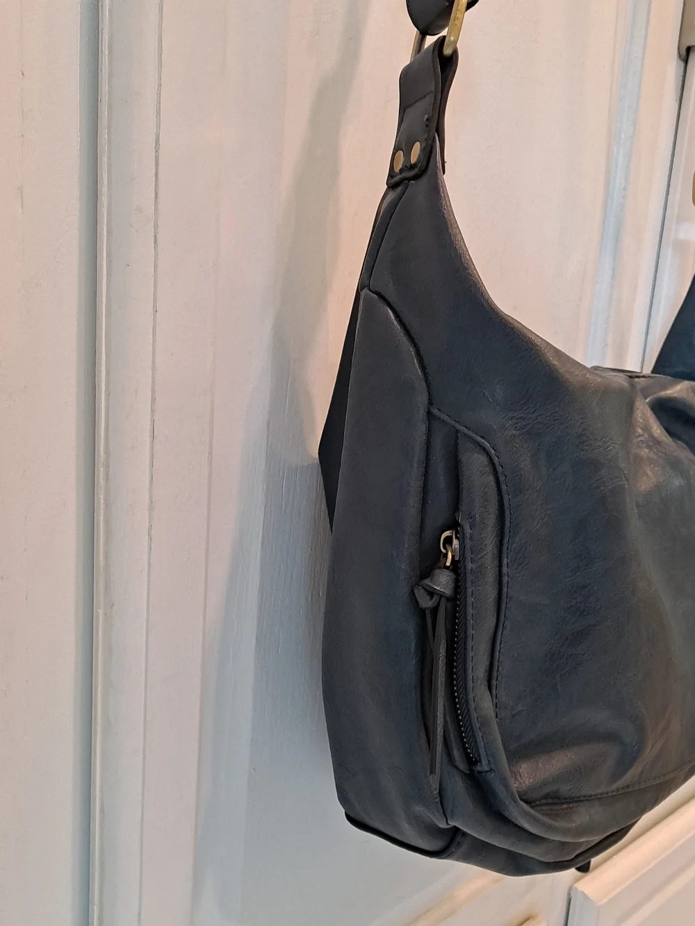 Joy Susan Navy Blue Vintage Debbie Hobo Slouchy Crescent Vegan Shoulder Bag